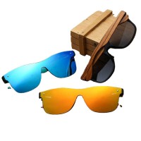 Boom Fashion Retro Mirror Lens Bamboo Temple Shades Women Men Wood Frames Summer Sunglasses