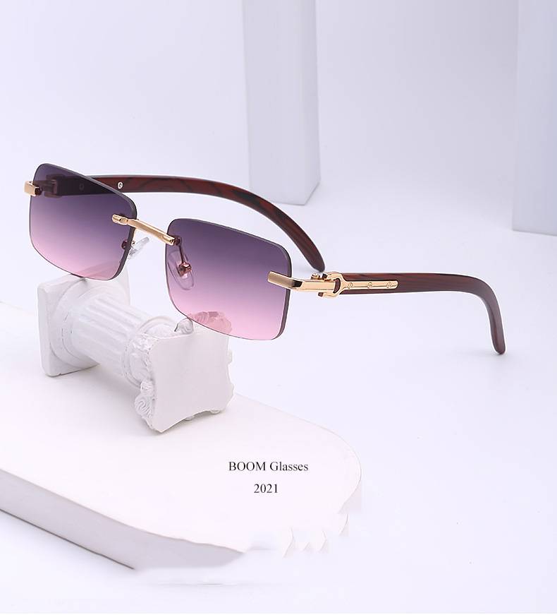 Custom Women Men New Wood Grain Color Buffalo Horn Shape Small Square Shades Eyewear Uv400 Rimless Sunglasses 2021